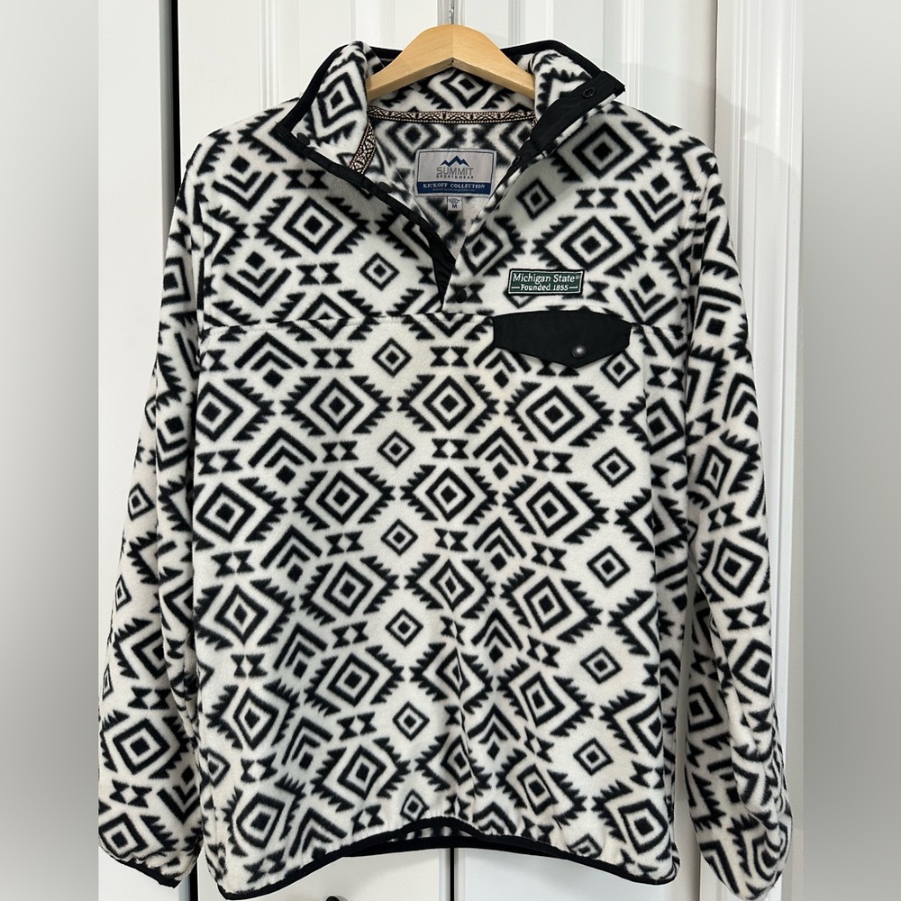 Michigan State University black and white pattern sweatshirt button up size M